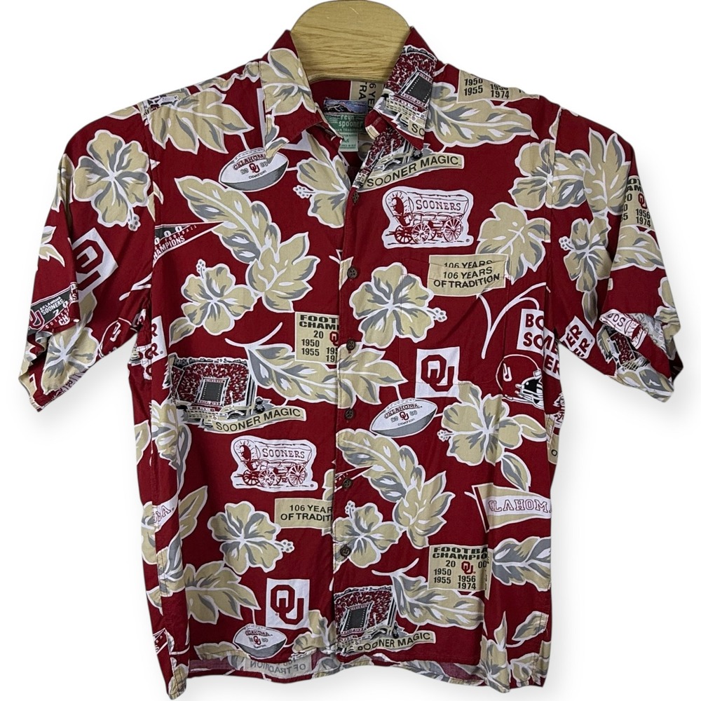 Reyn Spooner Oklahoma Sooners Shirt Mens Medium Red Rayon Hawaiian Collegiate